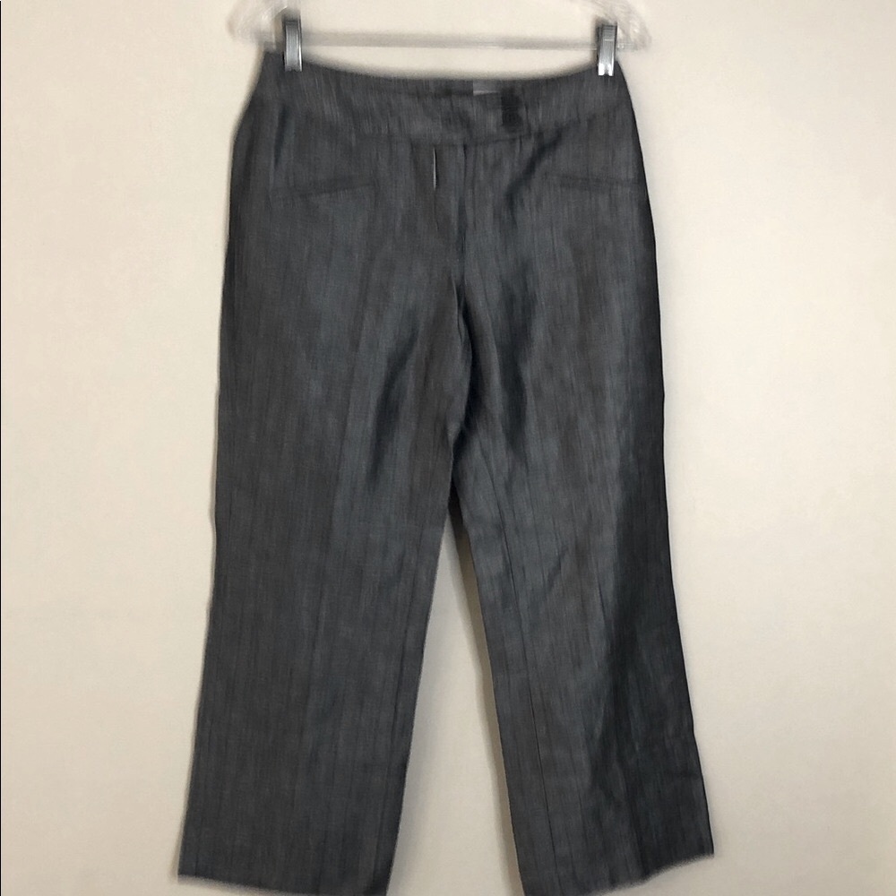 David N Gray Linen cotton trouser metallic silver gray straight leg pockets SZ 4